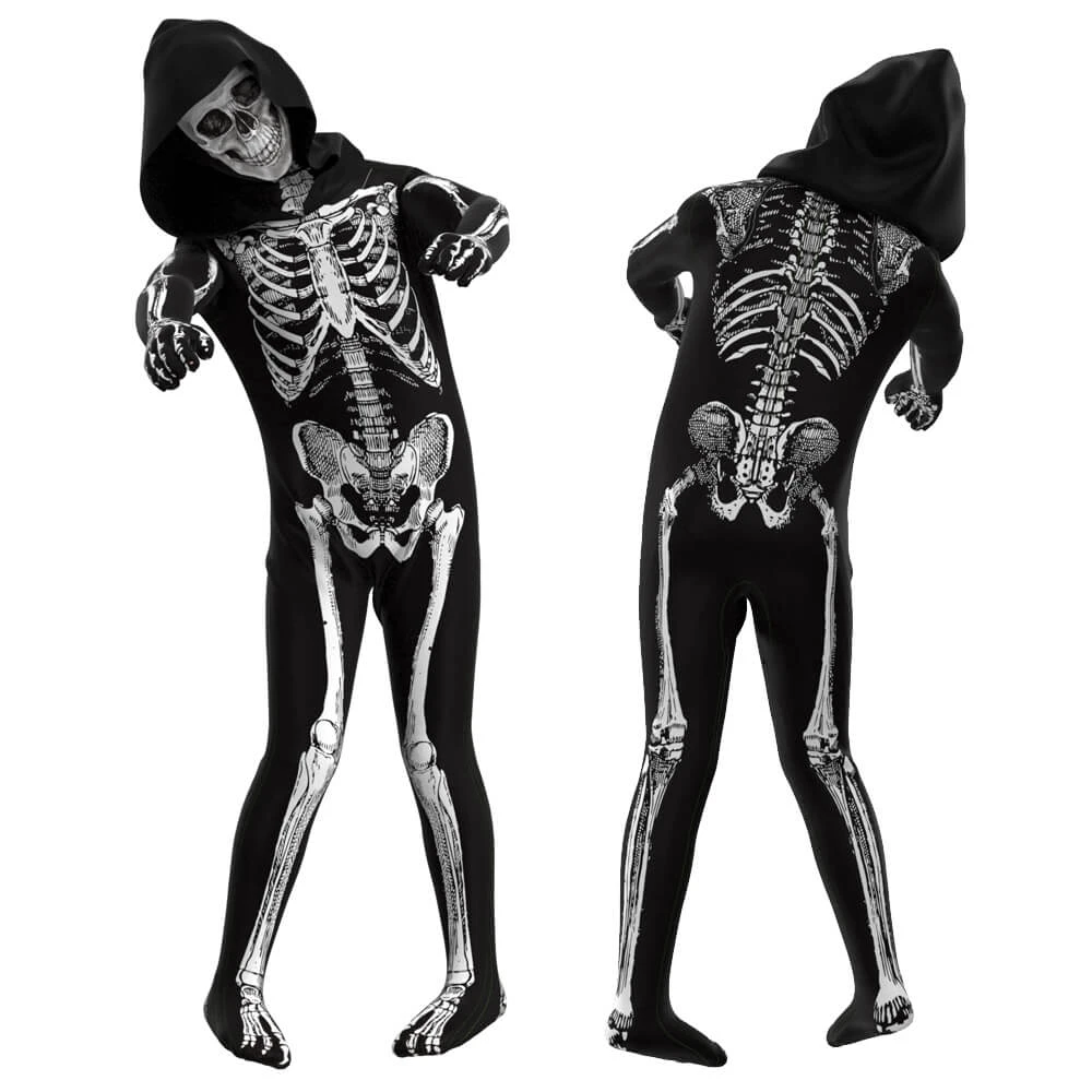Kids Scary Skeleton Costume Halloween Jumpsuit And Mask Skull Outfit For Girls Boys 5 Kids Scary Skeleton Costume Halloween Jumpsuit And Mask Skull Outfit For Girls Boys - Image 5