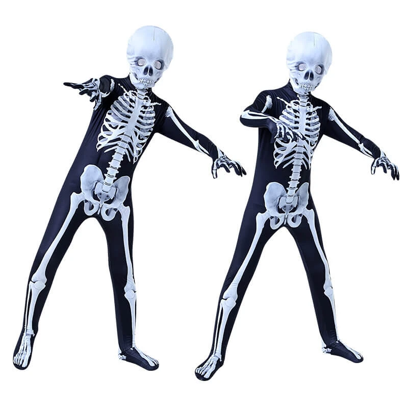 Kids Scary Skeleton Costume Halloween Jumpsuit And Mask Skull Outfit For Girls Boys 9 Kids Scary Skeleton Costume Halloween Jumpsuit And Mask Skull Outfit For Girls Boys - Image 9