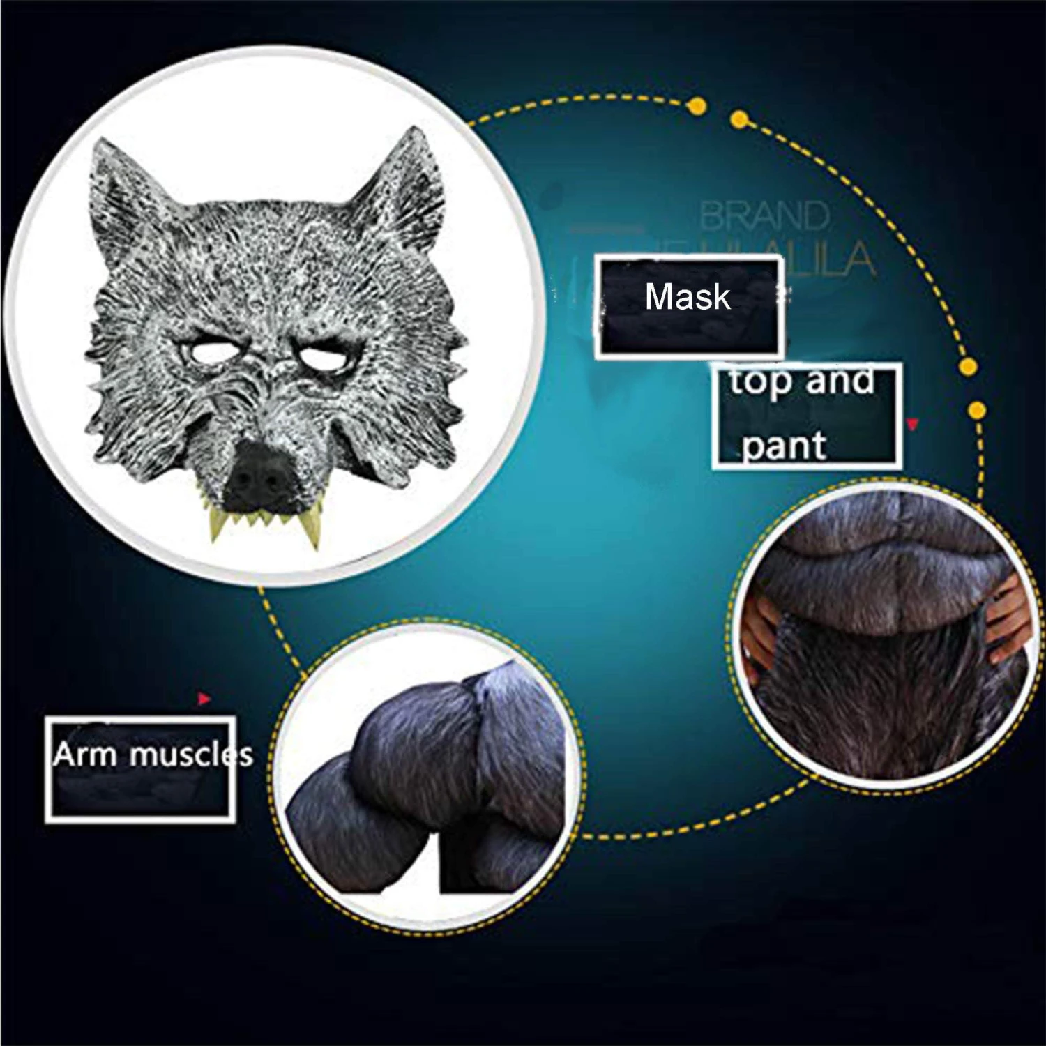 Child Muscle Wolf Suits Werewolf Costume With Mask For Boys Kids Halloween Monster Dress Up 4 Child Muscle Wolf Suits Werewolf Costume With Mask For Boys Kids Halloween Monster Dress Up - Image 4