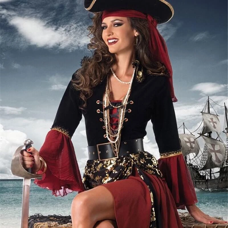 Ladies Pirate Outfit Masquerade Womens Pirate Dress Halloween Cosplay Pirates Of The Caribbean Captain Sparrow Costume 2 Ladies Pirate Outfit Masquerade Womens Pirate Dress Halloween Cosplay Pirates Of The Caribbean Captain Sparrow Costume - Image 2