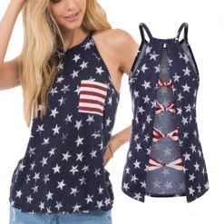 Women Fourth Of July Outfit Backless July 4th Shirt American Flag Clothes For Independence Day