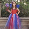 Girls July 4th Outfit Ball Gown Dress With Wing Fairy Wand Headband Full Set For Carnival