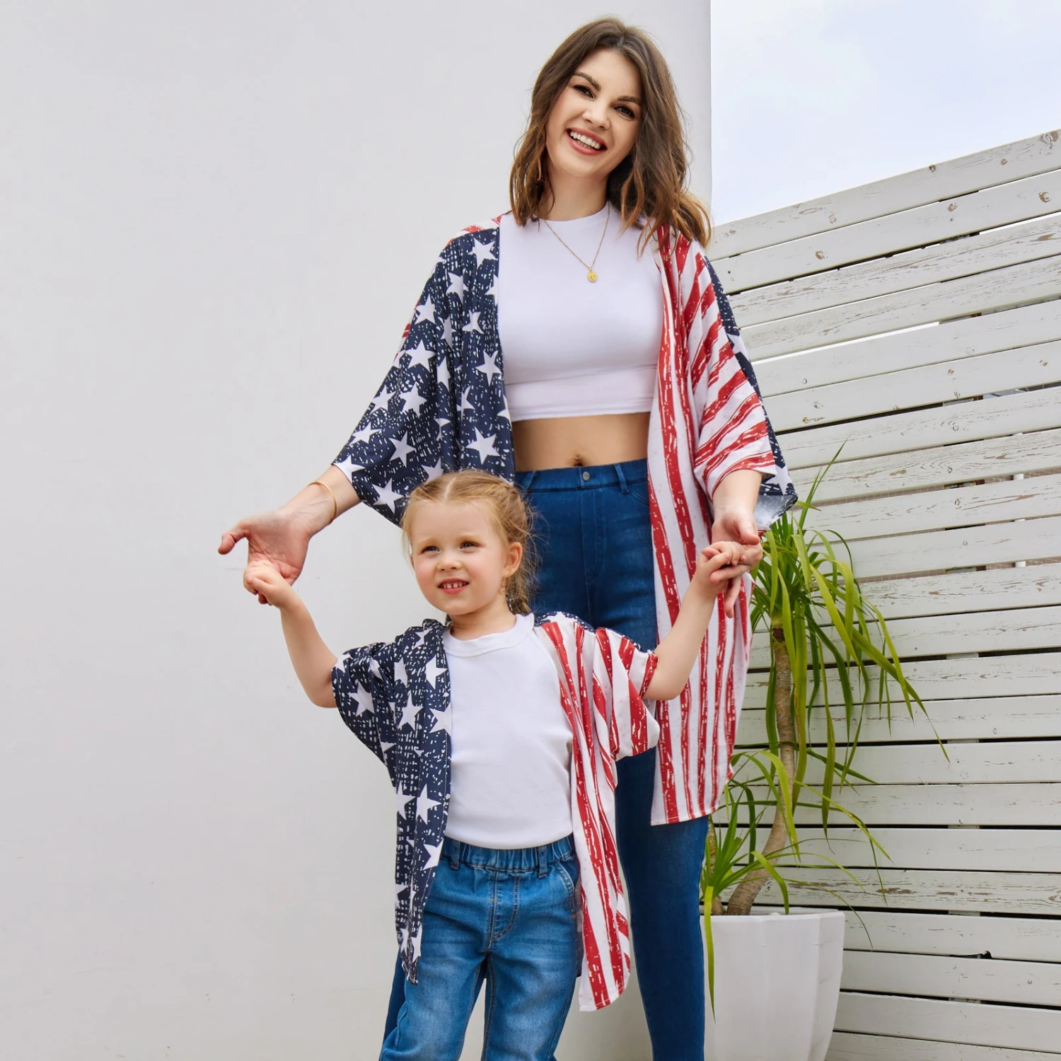 Kids Adults American Flag Outfit Mommy And Me July 4th Costume Kimono Tops For Carnival 2 Kids Adults American Flag Outfit Mommy And Me July 4th Costume Kimono Tops For Carnival - Image 2