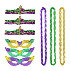 Mardigra Accessories Carnival Hat Beads Bow Mask Headband Set For Fat Tuesday Parade -Sun Baby Sales Store mardi gras accessories 3