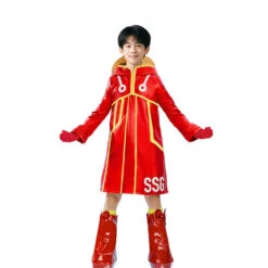 Loofie Costume Kids Adults Egghead Island Arc Red Coat With Straw Hat And Gloves For Cosplay
