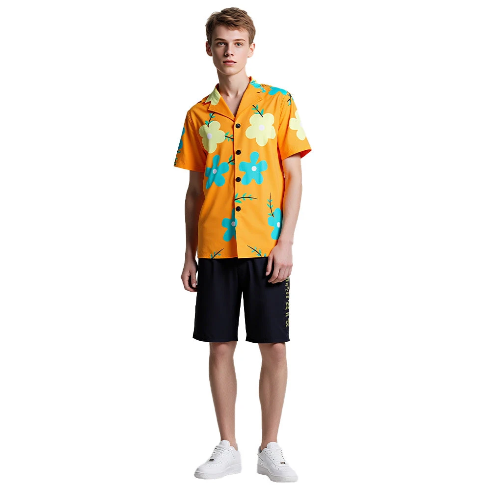 Mens Sanji Cosplay Costume Egghead Island Outfit Hooded Orange Shirt And Shorts Casual Costume For Vacation 1 Mens Sanji Cosplay Costume Egghead Island Outfit Hooded Orange Shirt And Shorts Casual Costume For Vacation