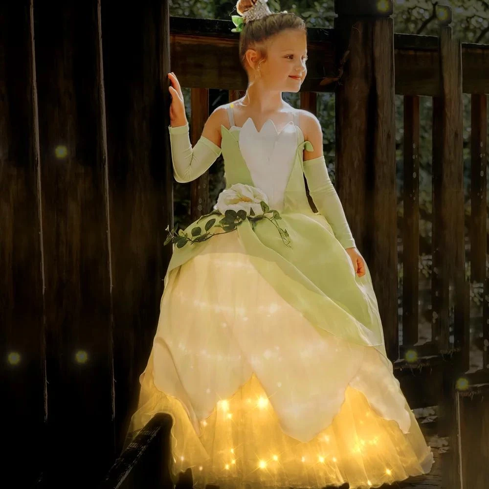 Tiana Frog Princess Costume Princess Light Up Dress Girls Off Shoulder Party Dress 9 Tiana Frog Princess Costume Princess Light Up Dress Girls Off Shoulder Party Dress - Image 9