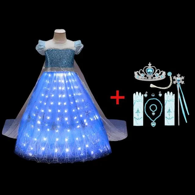 Elsa Costume Princess Dress Girls Light Up Dress Snowflake Trailing Party Dress Birthday Dres 3 Elsa Costume Princess Dress Girls Light Up Dress Snowflake Trailing Party Dress Birthday Dres - Image 3
