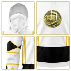 Adult Dragon Ranger Hoodie White Zip Up Hooded Sweatshirt With Plus Size For Daily Wear -Sun Baby Sales Store power ranger white ranger costume
