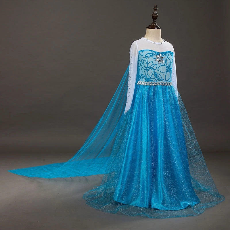 Kids Elsa Princess Dress And Accessories Snow Queen Cosplay Party Princess Dress With Long Cape 8 Kids Elsa Princess Dress And Accessories Snow Queen Cosplay Party Princess Dress With Long Cape - Image 8