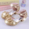 Girls Princess Glitter Bow Tie Shoes Mini Heels With Ankle Strap