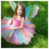 Girls Rainbow Tutu Dress Fluffy Tulle With Butterfly Wing Cosplay Costume