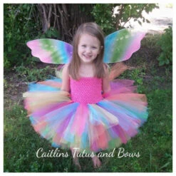 Girls Rainbow Tutu Dress Fluffy Tulle With Butterfly Wing Cosplay Costume -Sun Baby Sales Store product image 987393043
