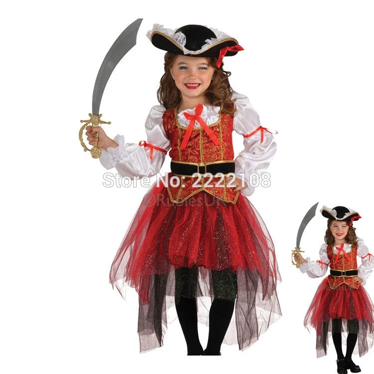 Girls Halloween Christmas Pirate Party Cosplay Costume 2 Girls Halloween Christmas Pirate Party Cosplay Costume - Image 2