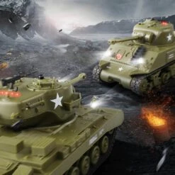 RC Battle Tanks Sherman M4A3 US Medium Tank IR Battle Panzer With Sound & Light -Sun Baby Sales Store rc battle tank 3