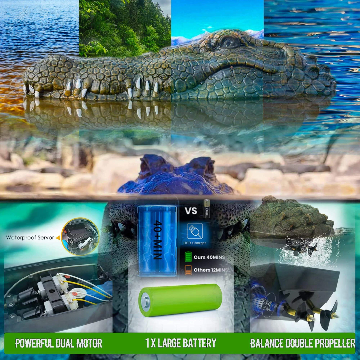 RC Boat With Alligator Head 2.4GHz Scary Funny Crocodile Remote Control Boat Prank Toy For Children 4 RC Boat With Alligator Head 2.4GHz Scary Funny Crocodile Remote Control Boat Prank Toy For Children - Image 4