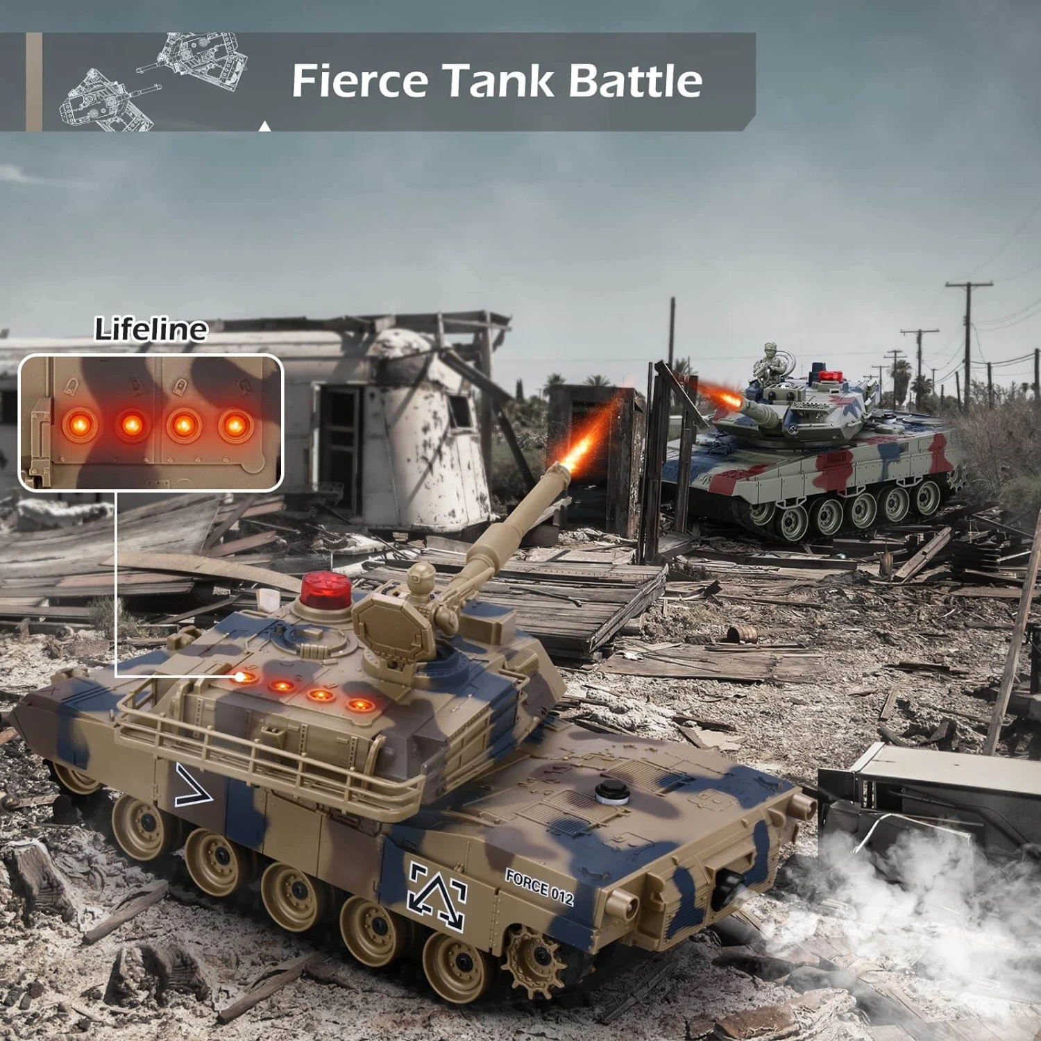RC Tank With Smoke Effect Remote Control Battle Mist Spray Tank Toy With Life Indicators For Kids 12 RC Tank With Smoke Effect Remote Control Battle Mist Spray Tank Toy With Life Indicators For Kids - Image 12