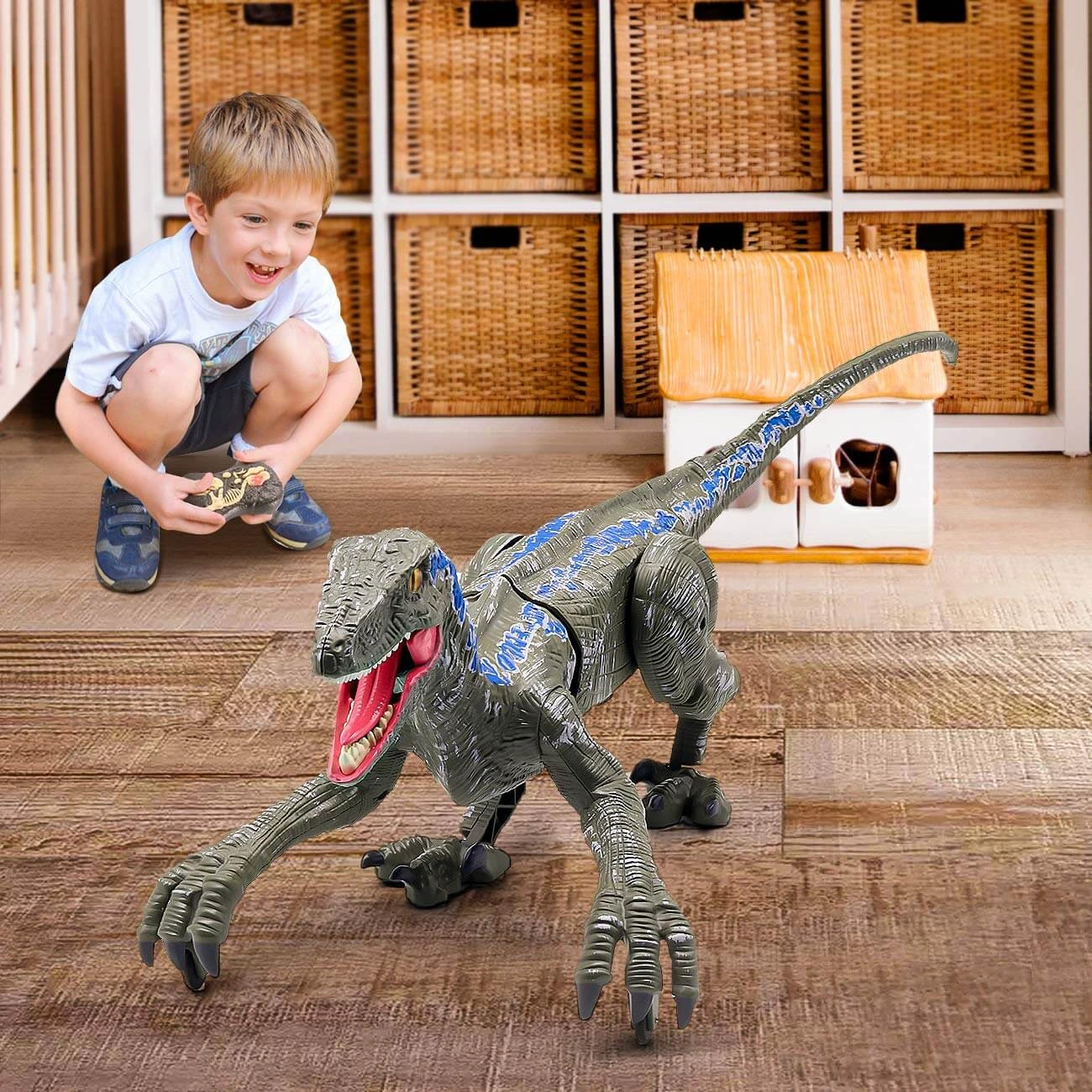 Kids RC Dinosaur Toys Roaring Velociraptor With Lights And Sound Electronic Dinosaur Robot 2 Kids RC Dinosaur Toys Roaring Velociraptor With Lights And Sound Electronic Dinosaur Robot - Image 2