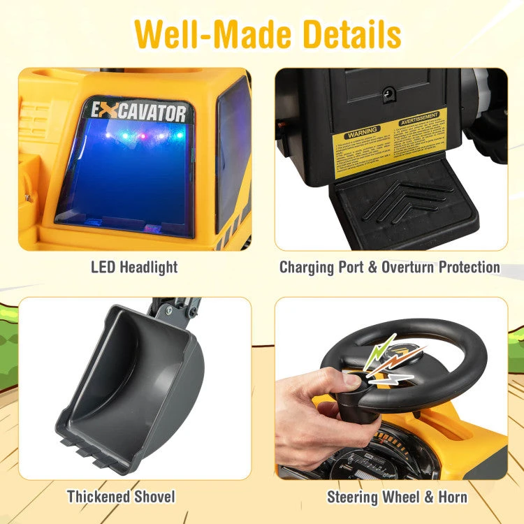 Kids 12V Ride On Digger Toy Realistic Ride On Excavator Truck Best Pretend Play Toy 8 Kids 12V Ride On Digger Toy Realistic Ride On Excavator Truck Best Pretend Play Toy - Image 8