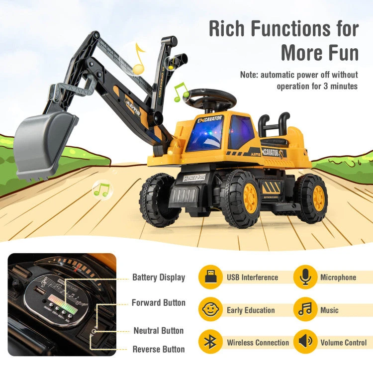 Kids 12V Ride On Digger Toy Realistic Ride On Excavator Truck Best Pretend Play Toy 3 Kids 12V Ride On Digger Toy Realistic Ride On Excavator Truck Best Pretend Play Toy - Image 3