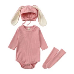 Toddler Bunny Outfit Rabbit Ears Hat Baby Romper And Stocking Set For Easter