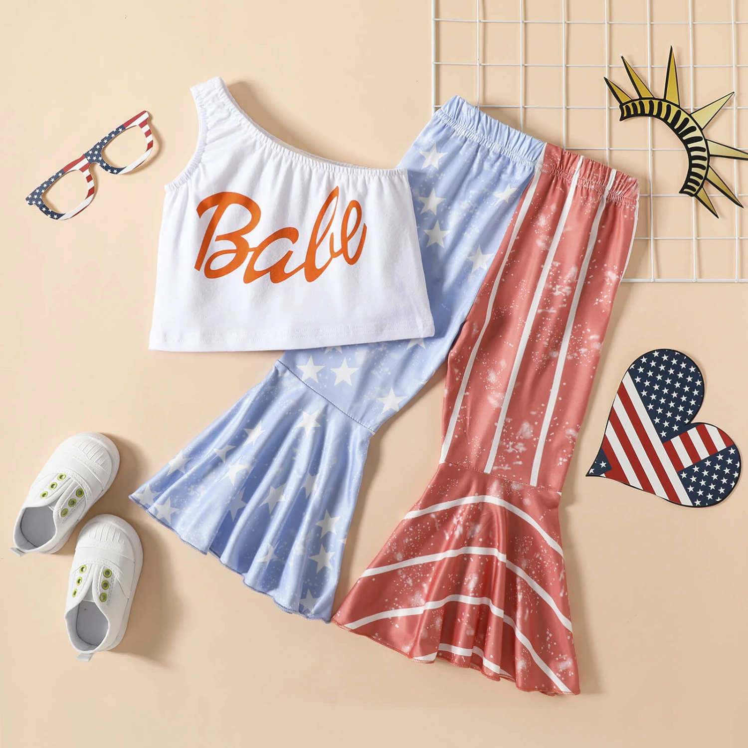 Toddler Baby Girl 4th Of July Outfit One Shoulder Tops Pants Set USA Independence Day American Flag Clothes 1 Toddler Baby Girl 4th Of July Outfit One Shoulder Tops Pants Set USA Independence Day American Flag Clothes