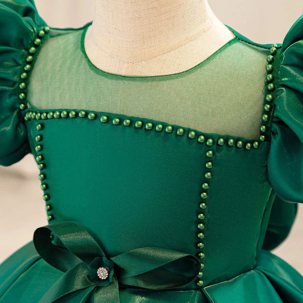 Toddler Christmas Party Dress Formal Puff Sleeve Xmas Smocked Green Costume For Girls 3 Toddler Christmas Party Dress Formal Puff Sleeve Xmas Smocked Green Costume For Girls - Image 3