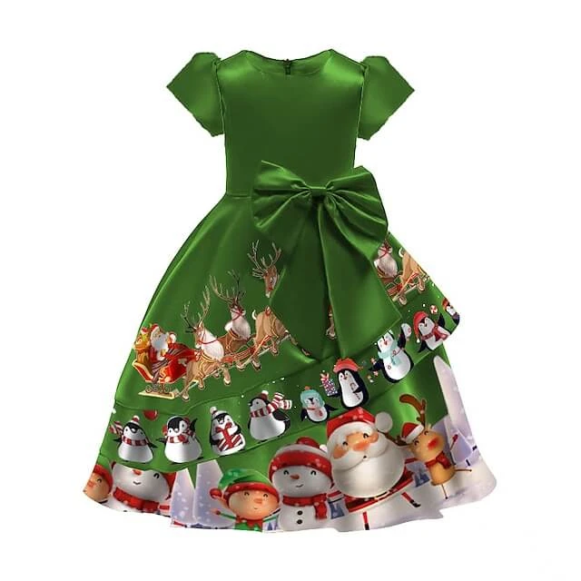 Christmas Party Dress Toddler Kids Short Sleeve Dress Santa Claus Elk Snowman Christmas Dress 3 Christmas Party Dress Toddler Kids Short Sleeve Dress Santa Claus Elk Snowman Christmas Dress - Image 3