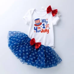 My First 4th Of July Outfit Romper Ruffle Tulle Skirt Independence Day 2PCS Set 0-24M -Sun Baby Sales Store toddler independence day outfit 1
