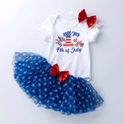 My First 4th Of July Outfit Romper Ruffle Tulle Skirt Independence Day 2PCS Set 0-24M