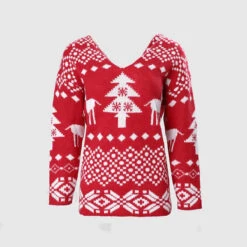 Women Christmas Sweater Criss Cross Backless Pullover Christmas Red Sweater With Long Sleeves 13 Women Christmas Sweater Criss Cross Backless Pullover Christmas Red Sweater With Long Sleeves -Sun Baby Sales Store women christmas sweater 3