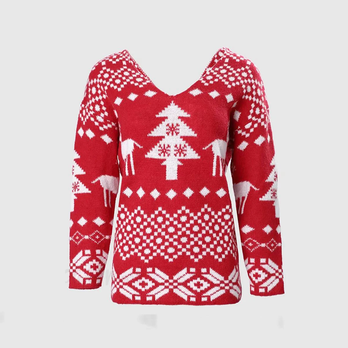 Women Christmas Sweater Criss Cross Backless Pullover Christmas Red Sweater With Long Sleeves 6 Women Christmas Sweater Criss Cross Backless Pullover Christmas Red Sweater With Long Sleeves - Image 6