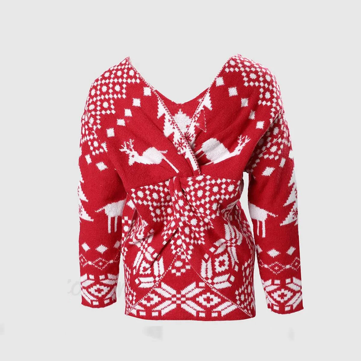 Women Christmas Sweater Criss Cross Backless Pullover Christmas Red Sweater With Long Sleeves 7 Women Christmas Sweater Criss Cross Backless Pullover Christmas Red Sweater With Long Sleeves - Image 7