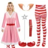 Women ELf Costume Jovie The Elf Christmas Dress Fairy Ears And Leggings Full Set